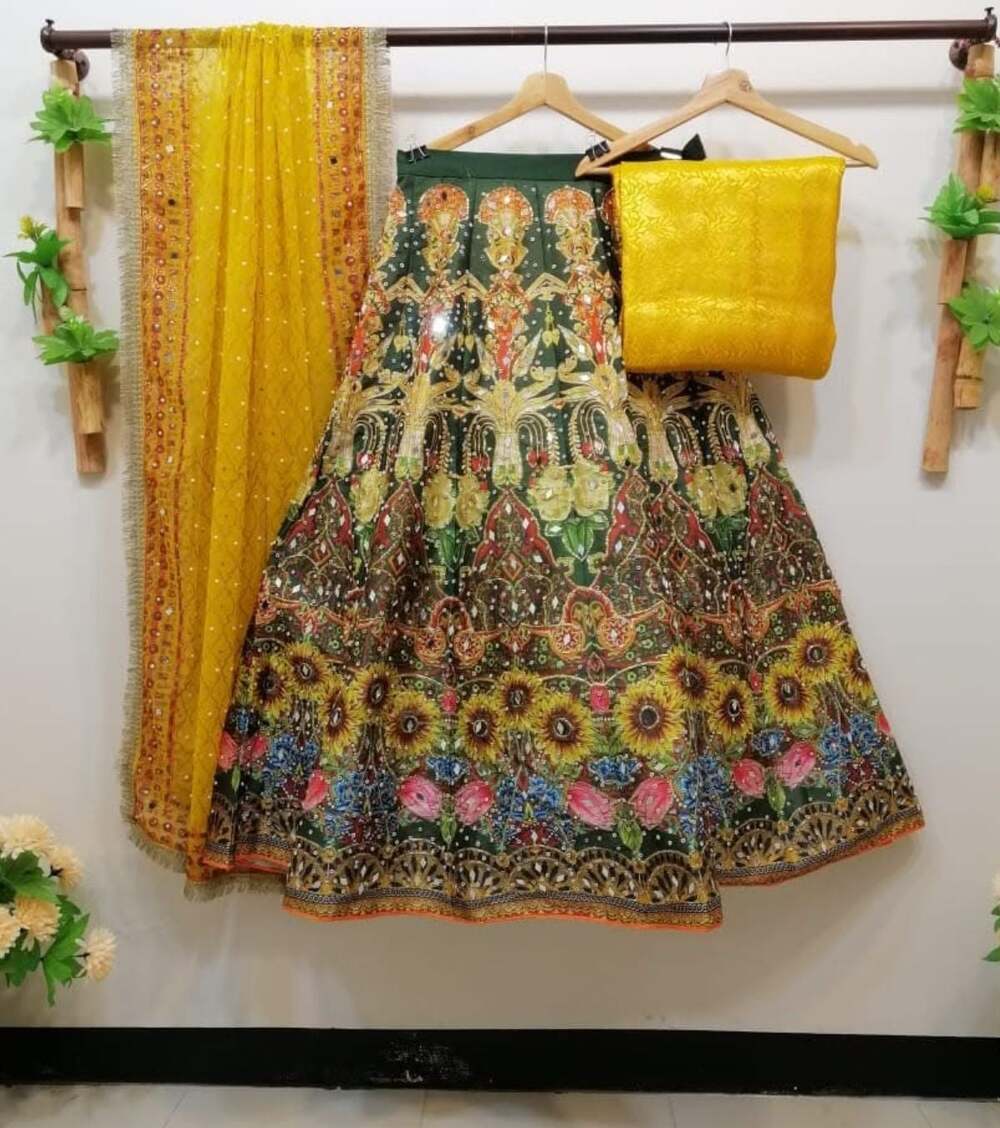 Siddhartha Bansal Yellow Fresh Gardenia Embroidered Raw Silk Lehenga Choli Set